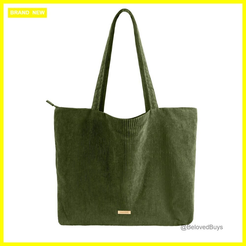 Corduroy Tote Bag with Zipper, Laptop Size, Machine Washable, Recycled Material